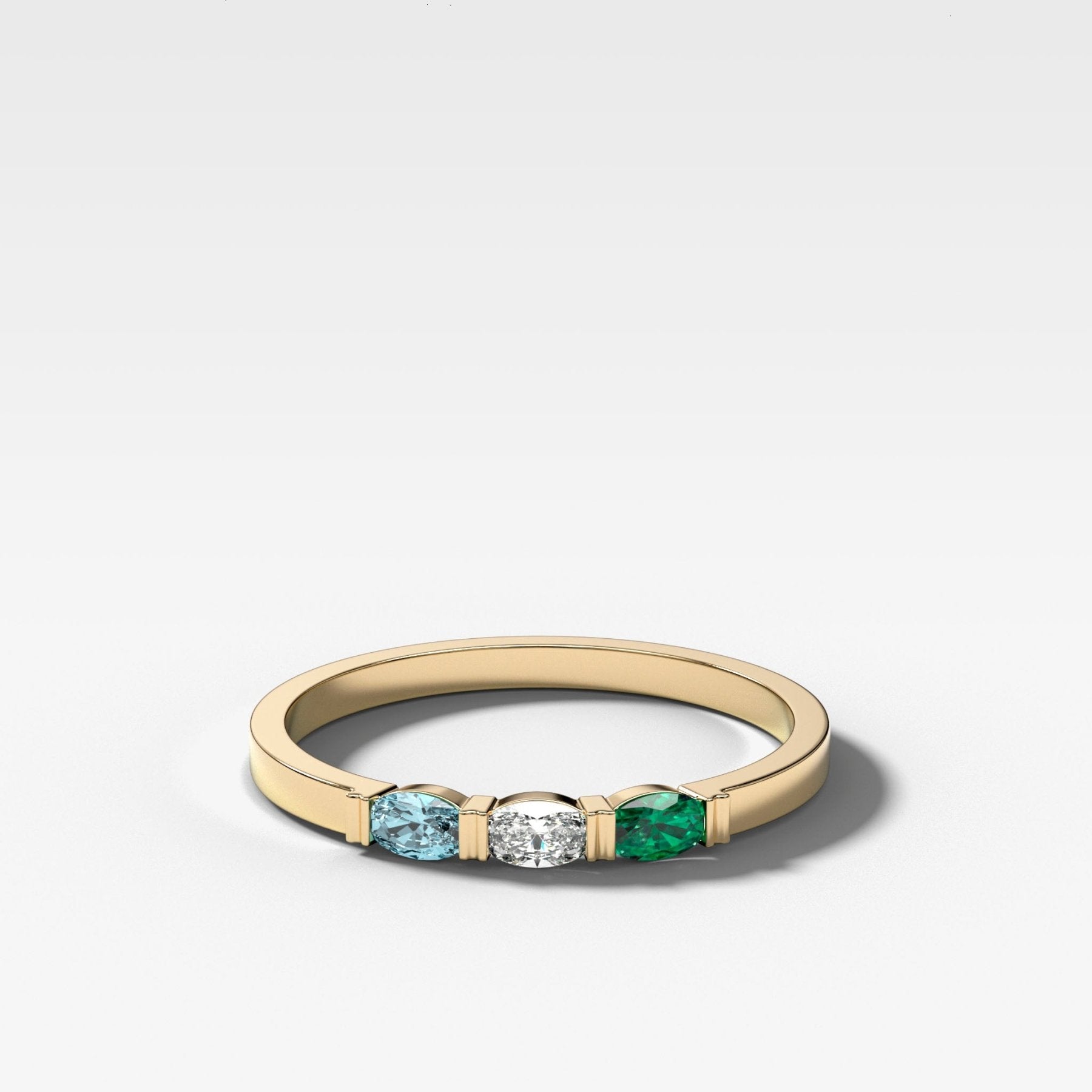 Three Stone Oval Wedding Band with Green Emerald and Aquamarine Gemstones Main image