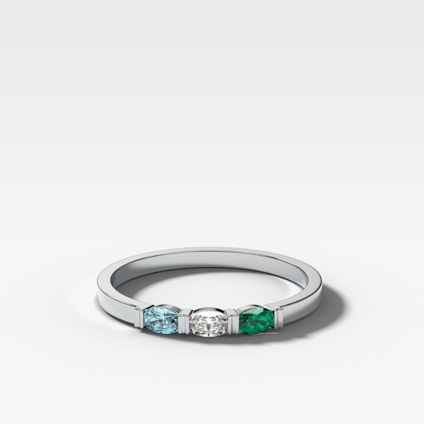 Three Stone Oval Wedding Band with Green Emerald and Aquamarine Gemstones Secondary image