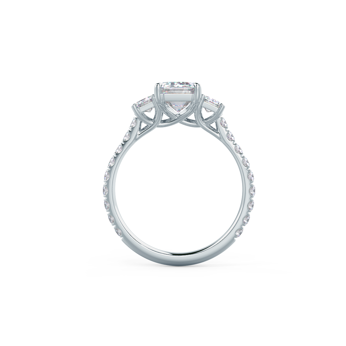 2.75 CT Emerald Moissanite Three Stones Pave Setting Engagement Ring