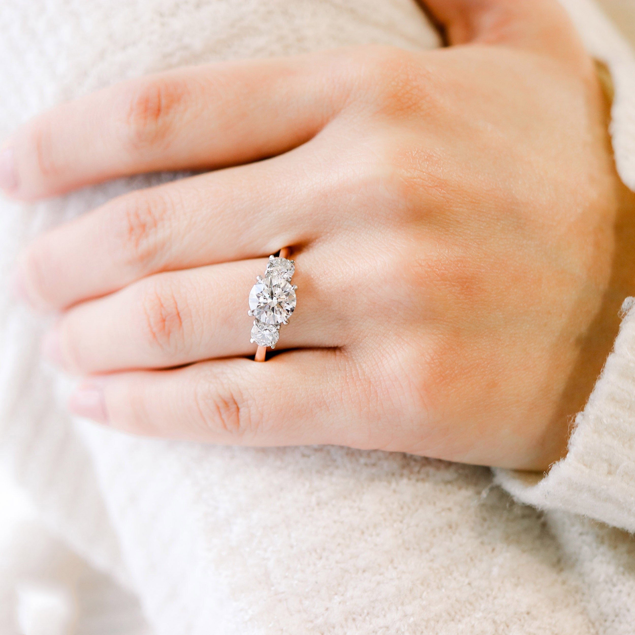 2.25 CT Round Moissanite Three Stone Engagement Ring
