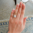 Three Stone Ring with Trapezoid Side Diamonds set with 2.51ct Lab Grown Emerald Cut Diamond