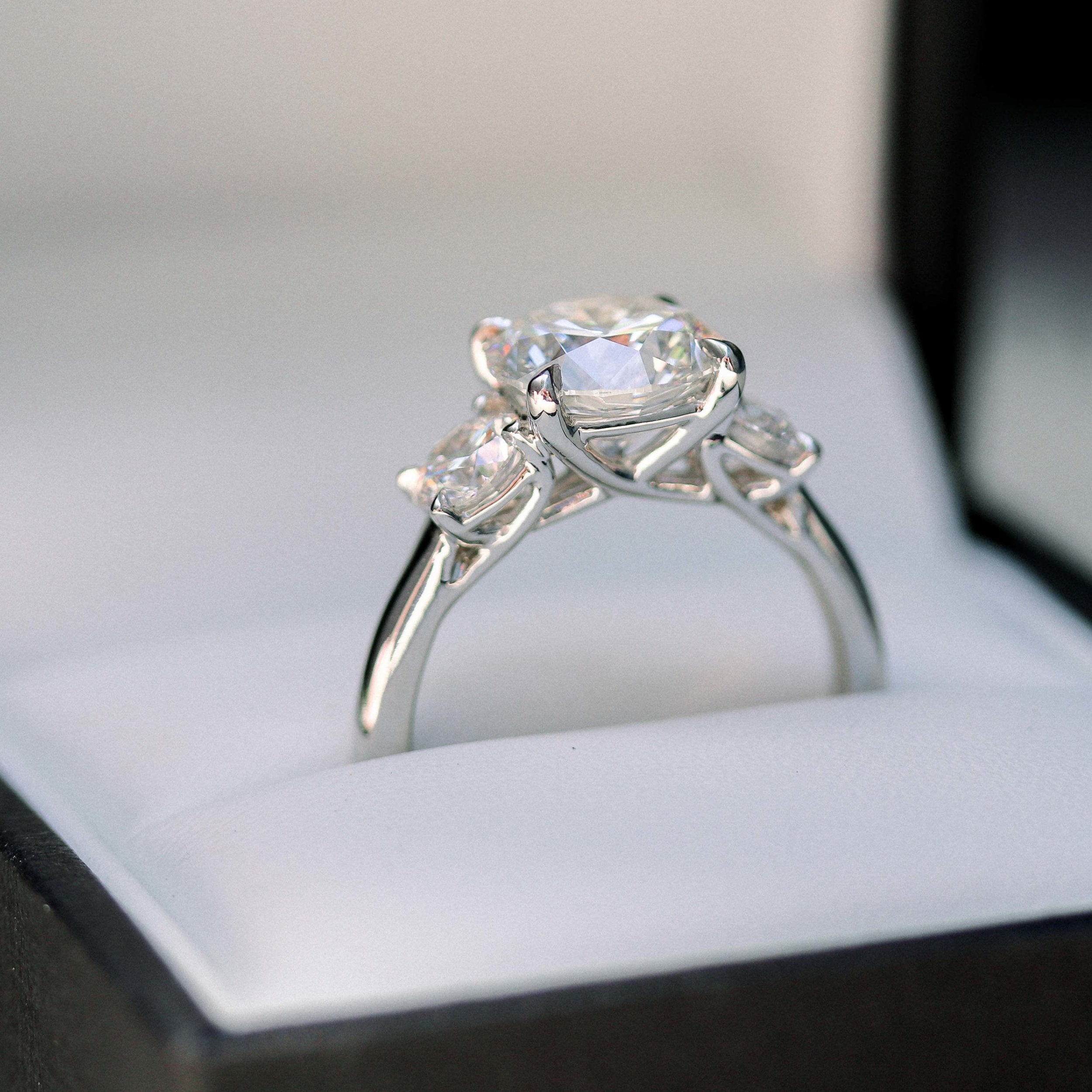 2.25 CT Round Moissanite Three Stone Engagement Ring
