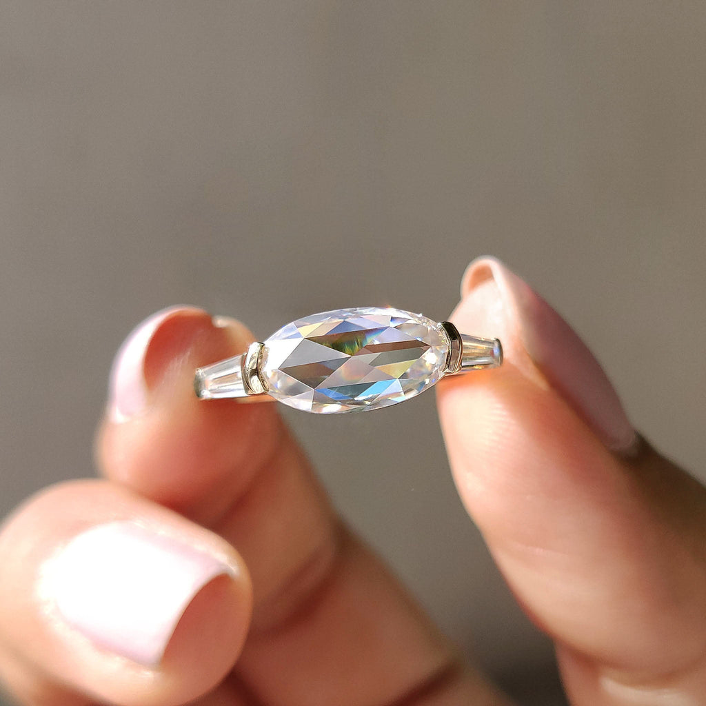 Oval Rose Cut Three Stone Engagement Ring