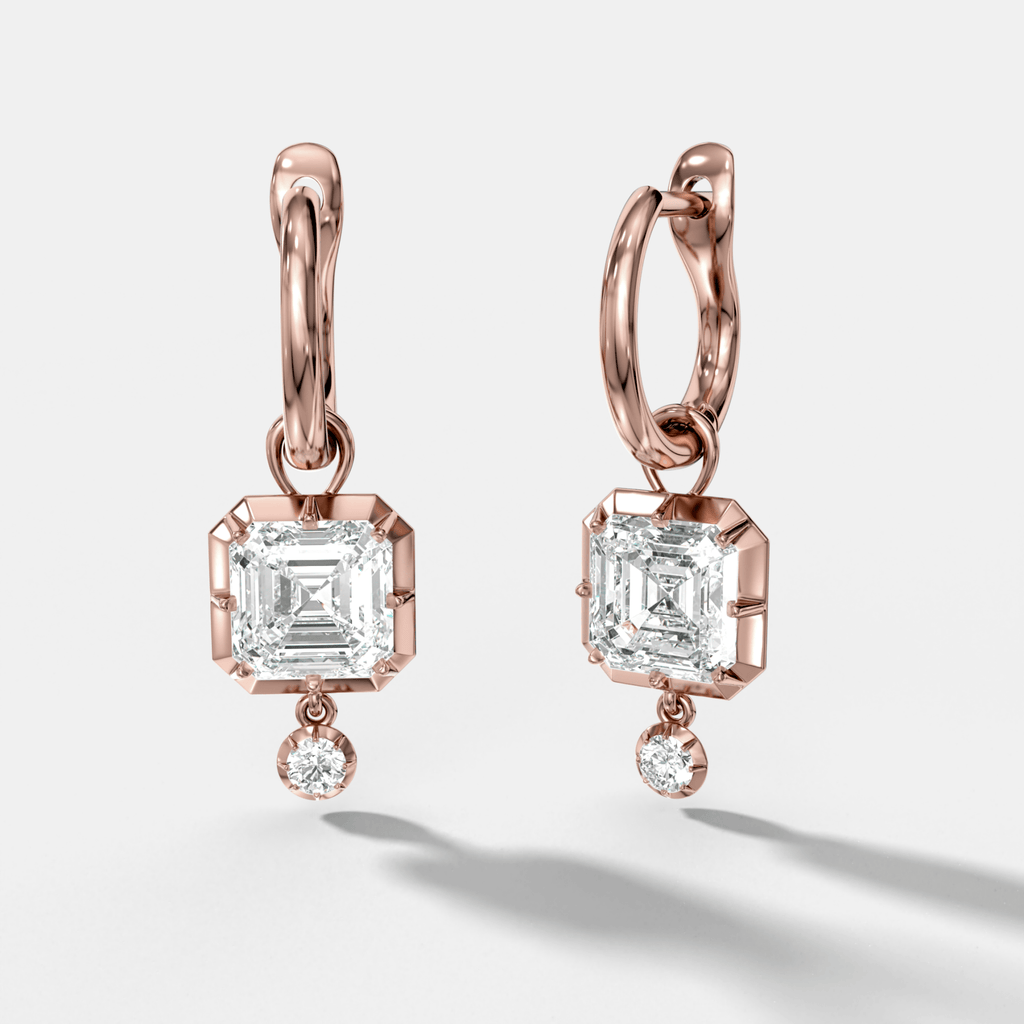 Tiered Button Back Drop Huggies with Asscher Cut Diamonds