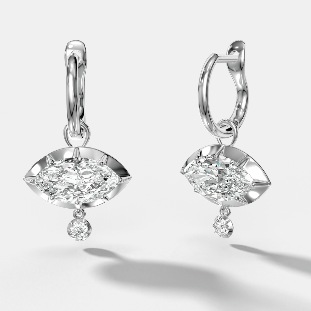 Tiered Button Back Drop Huggies with Marquise Cut Diamonds