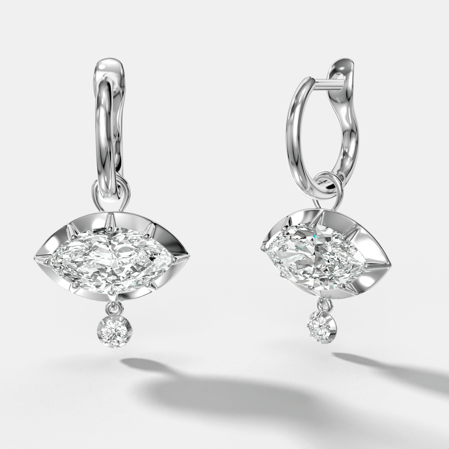 Tiered Button Back Drop Huggies with Marquise Cut Diamonds