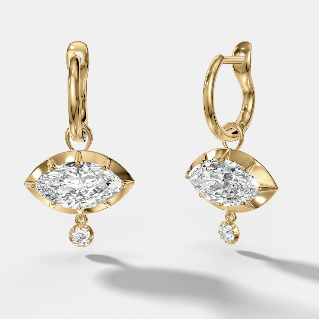 Tiered Button Back Drop Huggies with Marquise Cut Diamonds