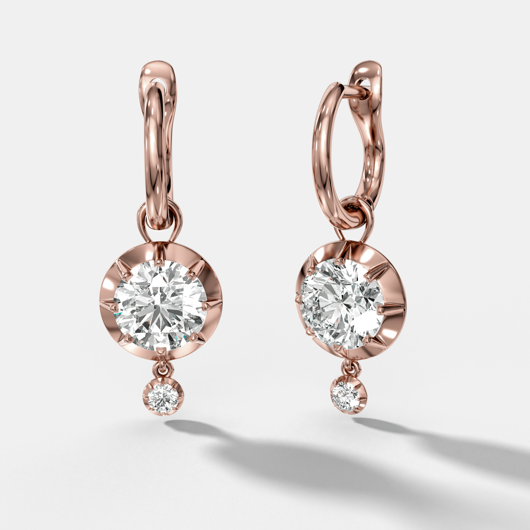 Tiered Button Back Drop Huggies with Round Cut Diamonds