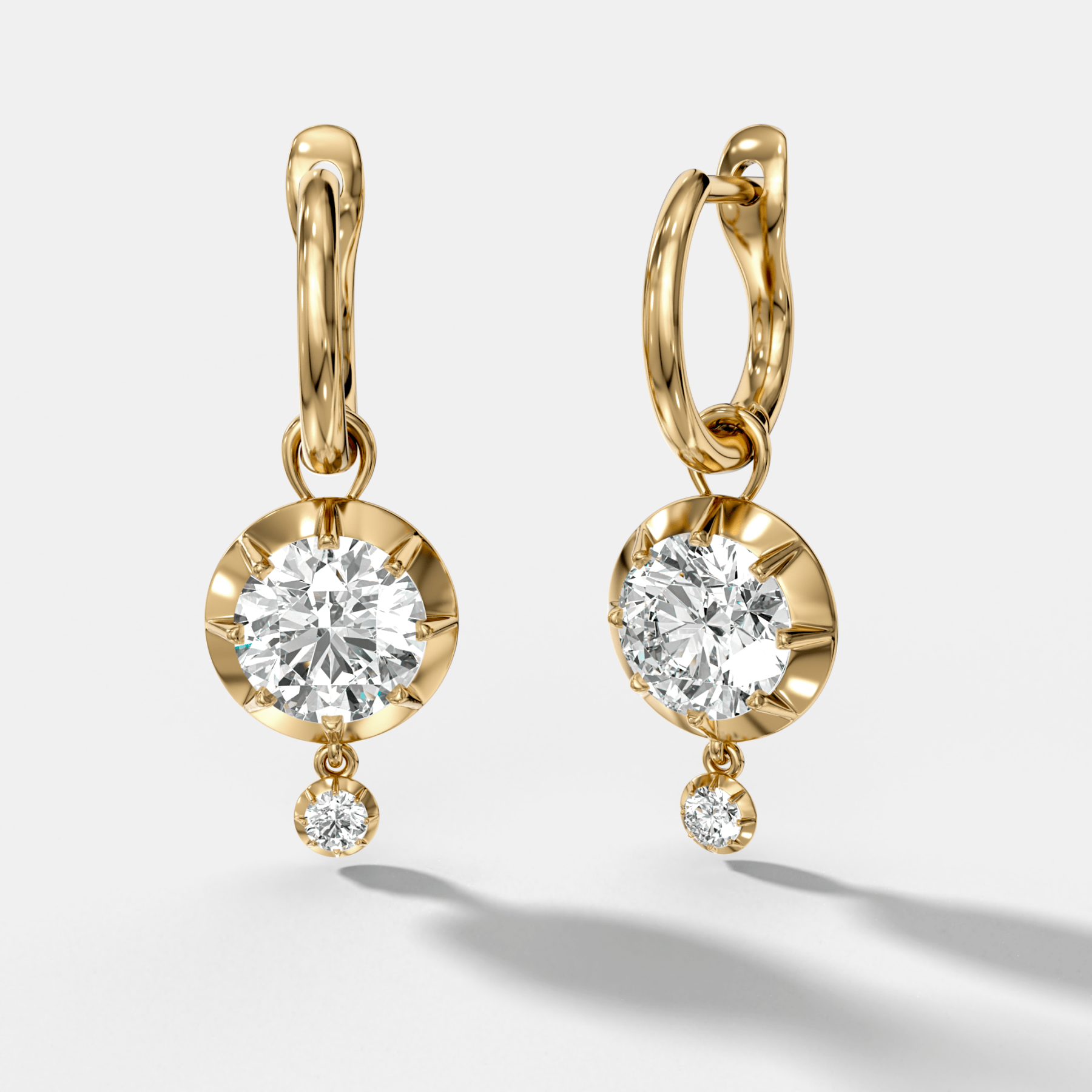 Tiered Button Back Drop Huggies with Round Cut Diamonds