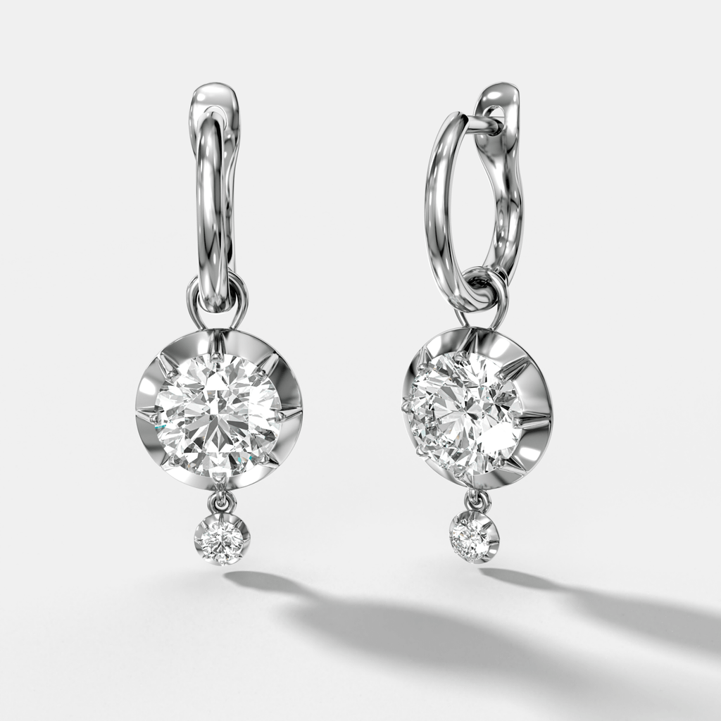 Tiered Button Back Drop Huggies with Round Cut Diamonds