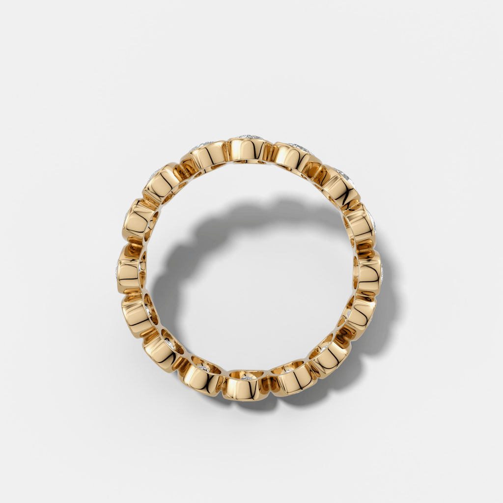 Tilted Bezel Set Eternity Band with Cushion Cuts