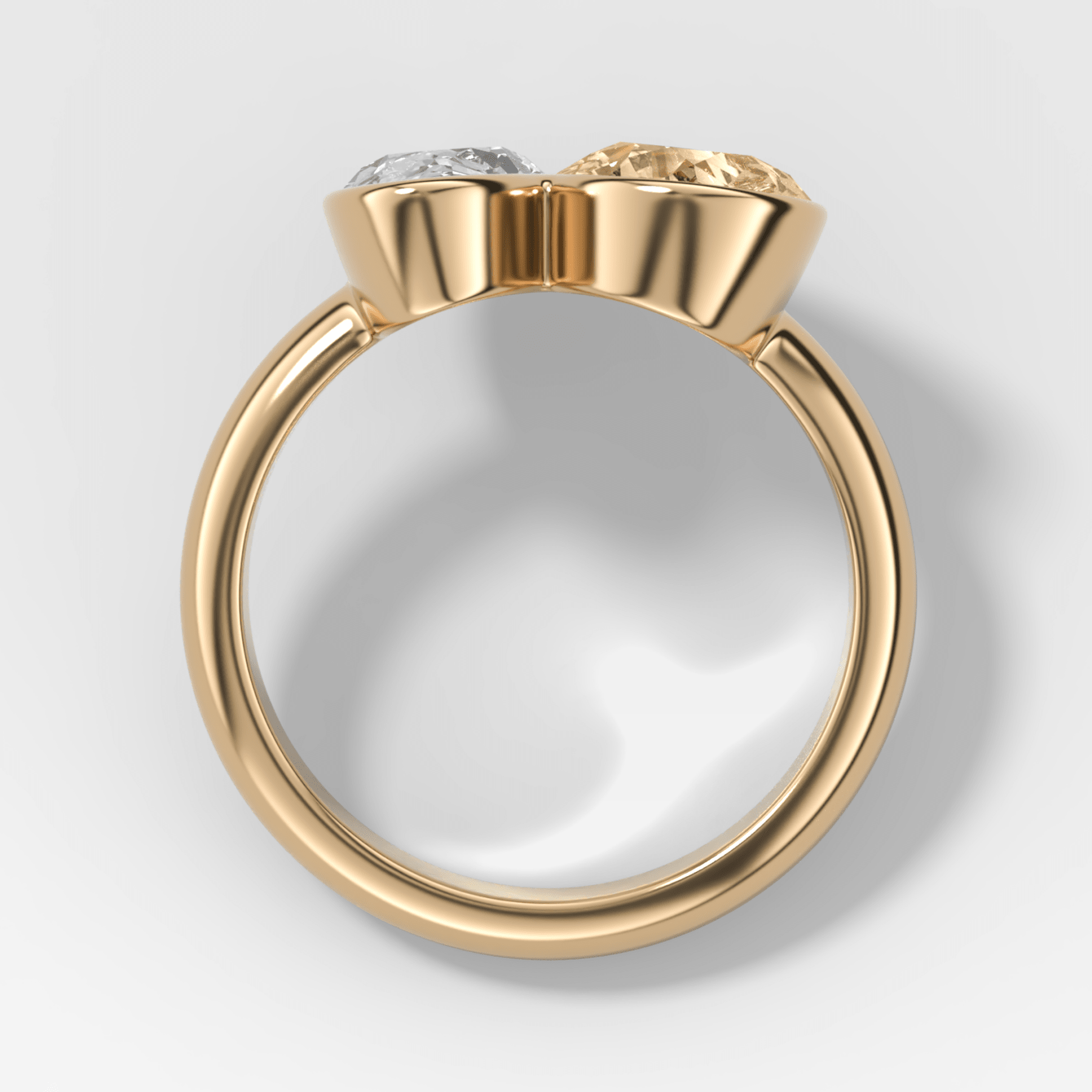 Toi et Moi Bezel Engagement Ring with Moval and Yellow Pear Diamond