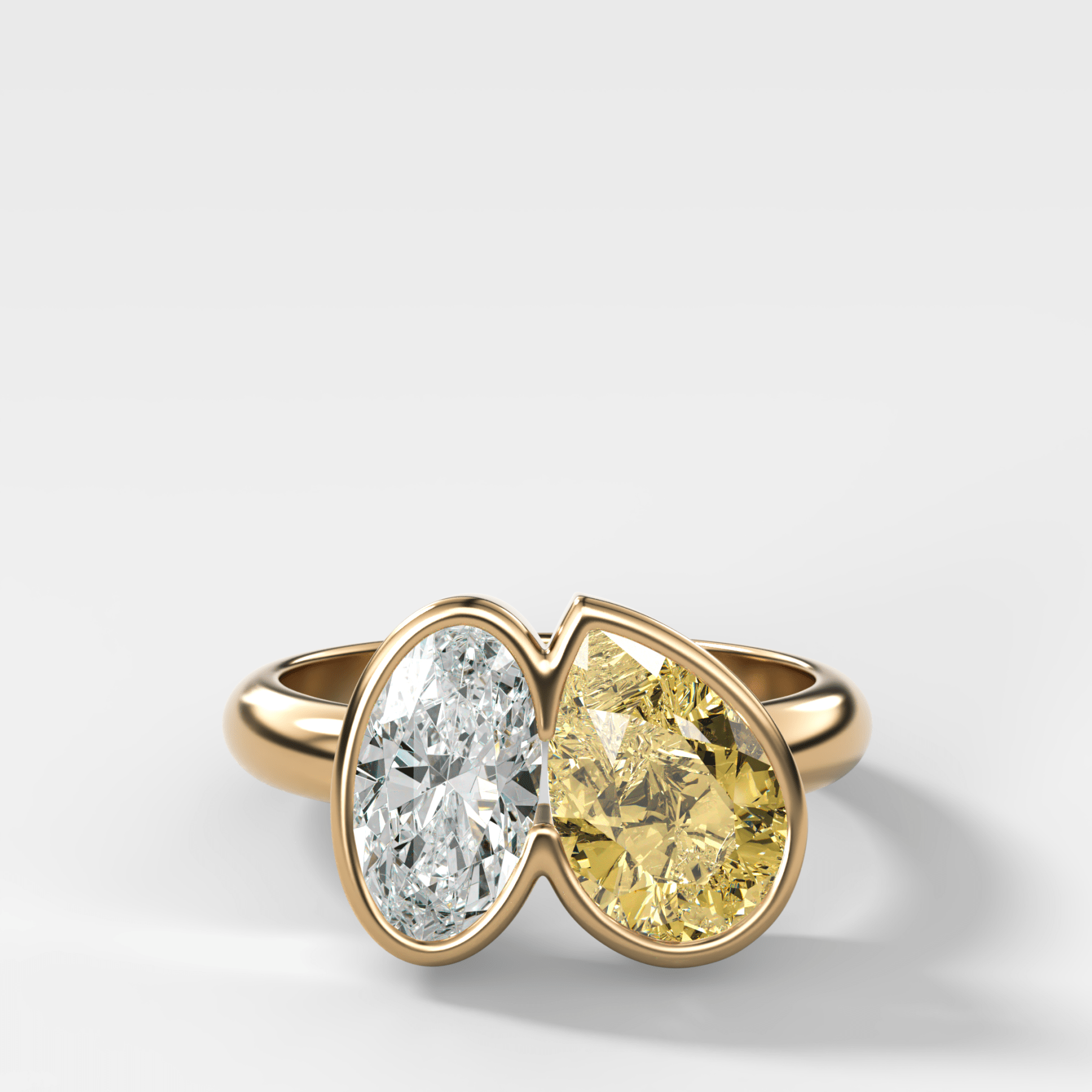 Toi et Moi Bezel Engagement Ring with Moval and Yellow Pear Diamond