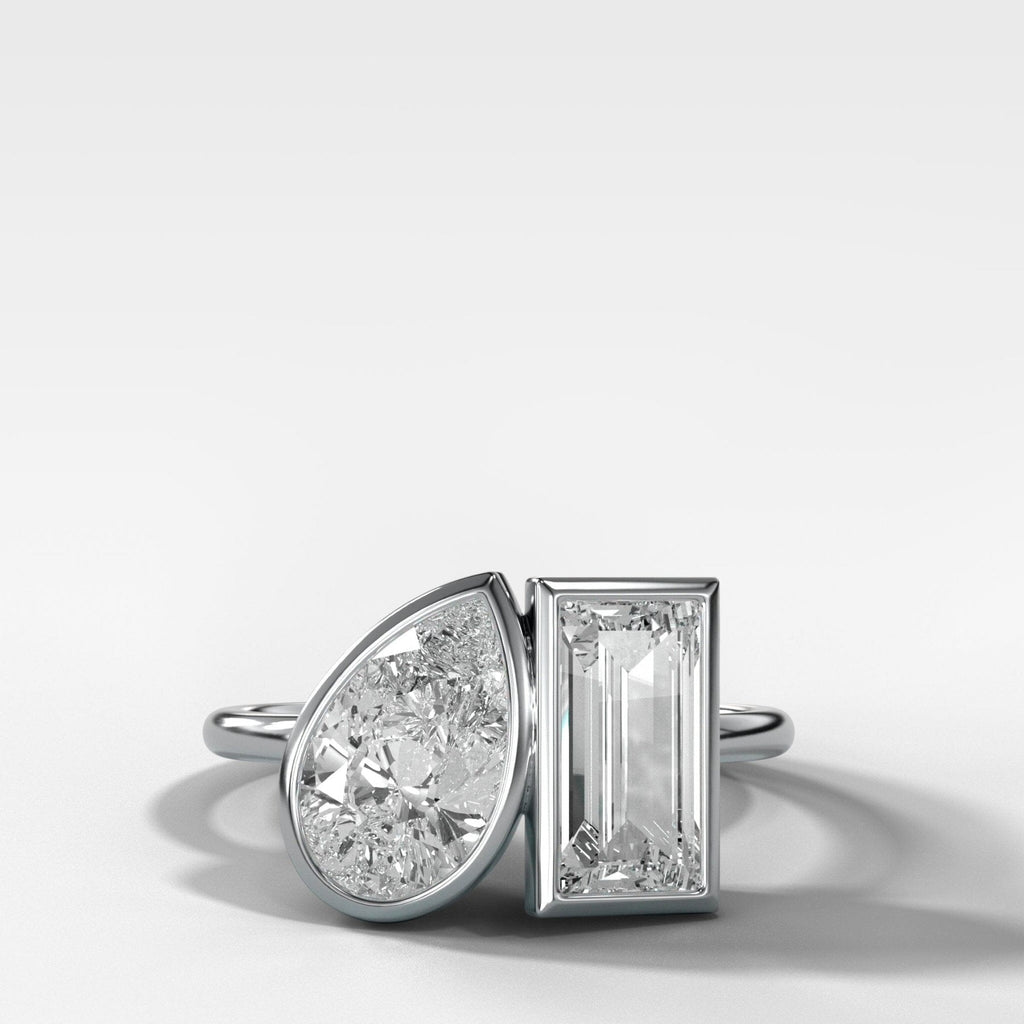 Toi et Moi Bezel Engagement Ring with Pear and Baguette Cuts