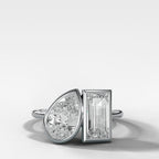 Toi et Moi Bezel Engagement Ring with Pear and Baguette Cuts
