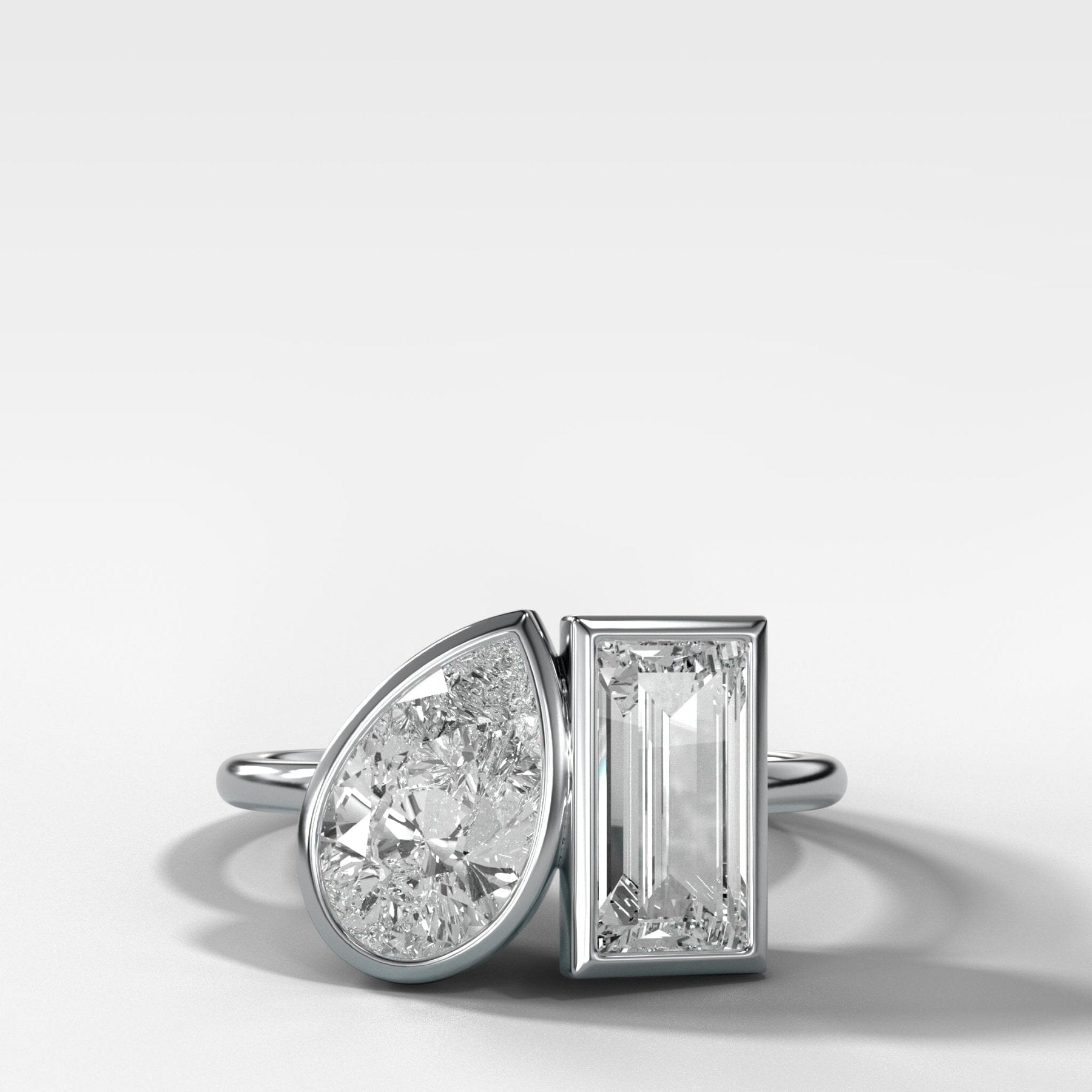 Toi et Moi Bezel Engagement Ring with Pear and Baguette Cuts