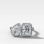 Toi et Moi Bezel Engagement Ring with Pear and Elongated Radiant Cut Diamonds