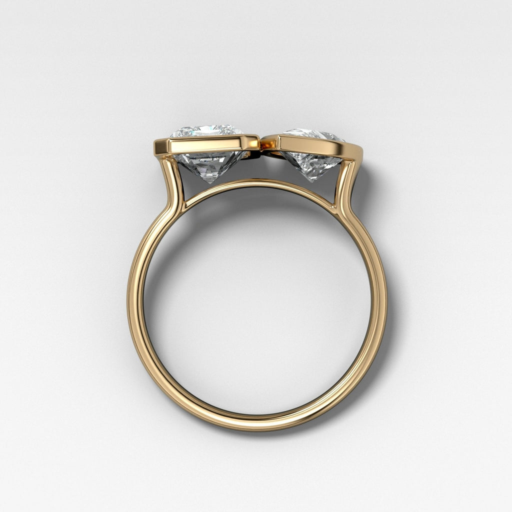 Toi et Moi Bezel Engagement Ring with Pear and Elongated Radiant Cut Diamonds