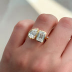 Toi et Moi Bezel Engagement Ring with Pear and Emerald Cuts