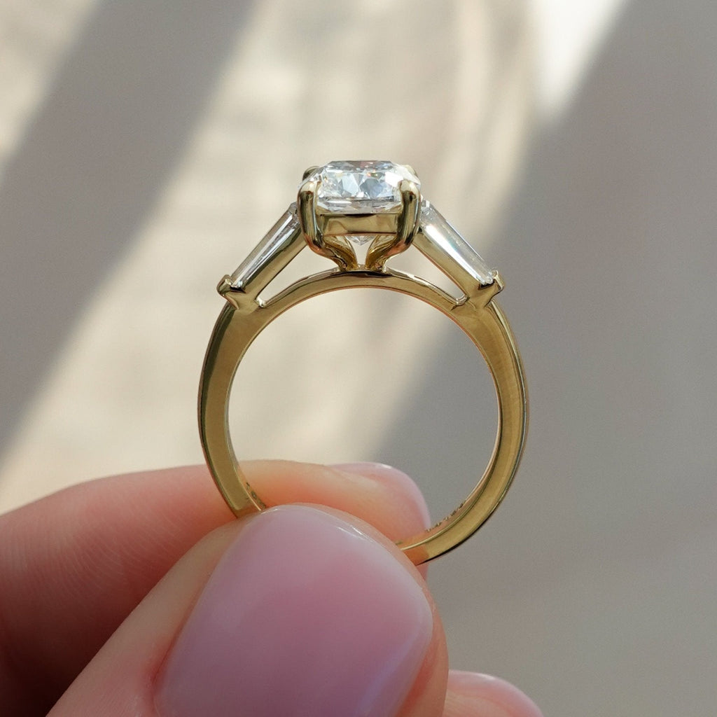 Translunar Tapered Baguette Engagement Ring With 2.02ct D/IF Elongated Cushion Cut Diamond