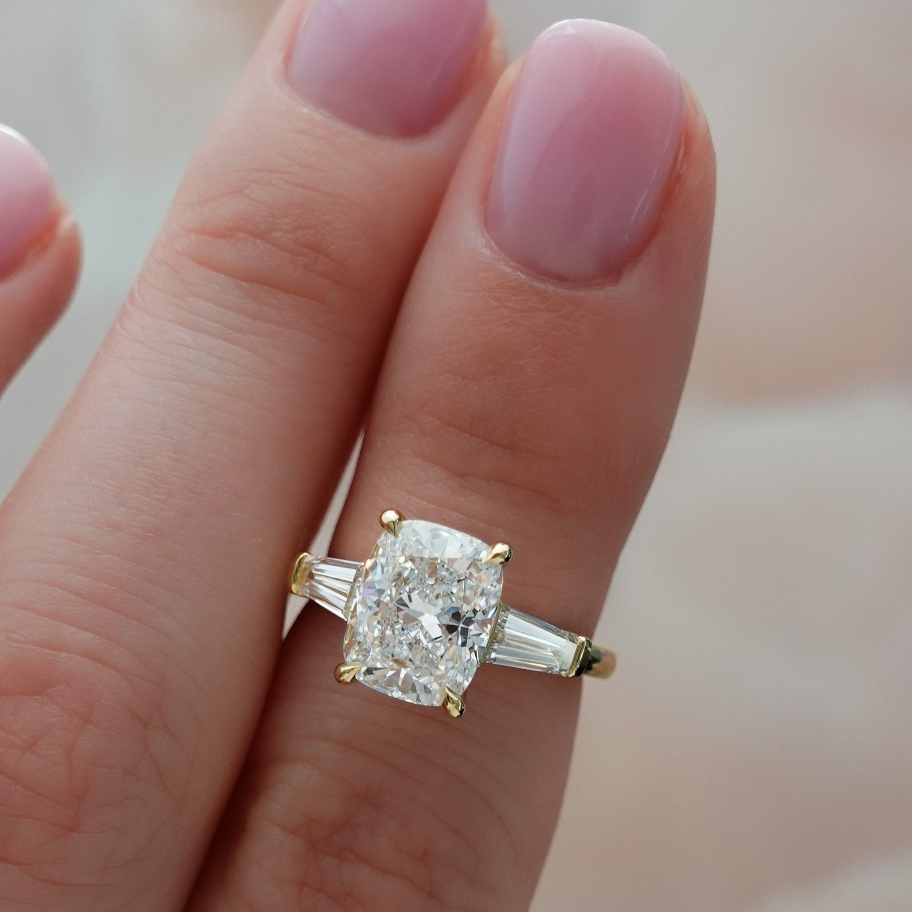 Translunar Tapered Baguette Engagement Ring With 2.02ct D/IF Elongated Cushion Cut Diamond