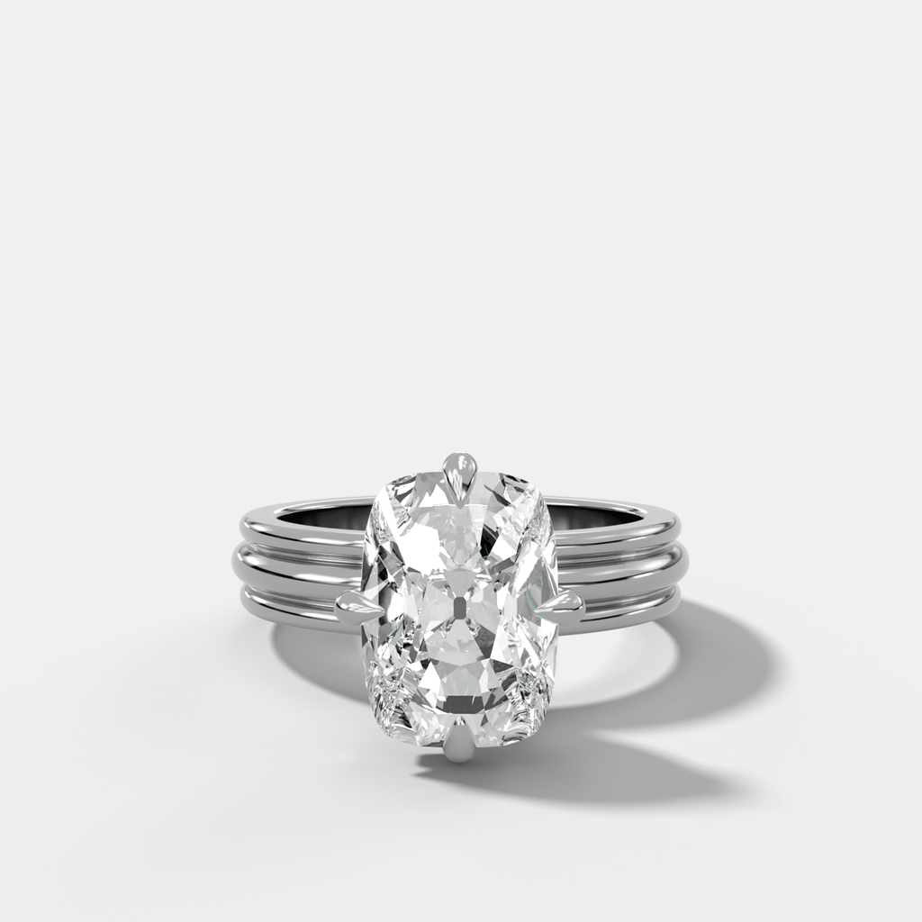 Triple Row Compass Engagement Ring with Old Mine Cut Diamond