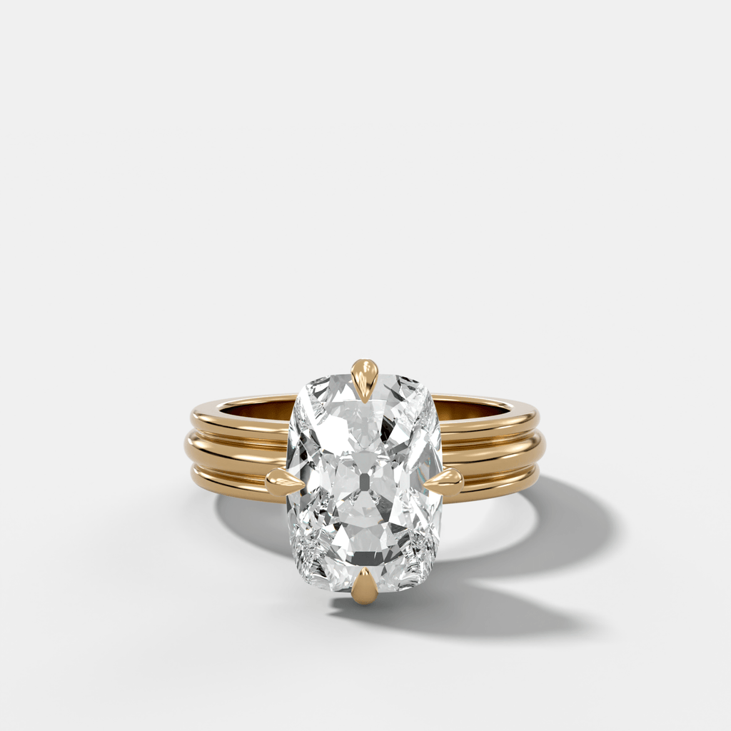 Triple Row Compass Engagement Ring with Old Mine Cut Diamond