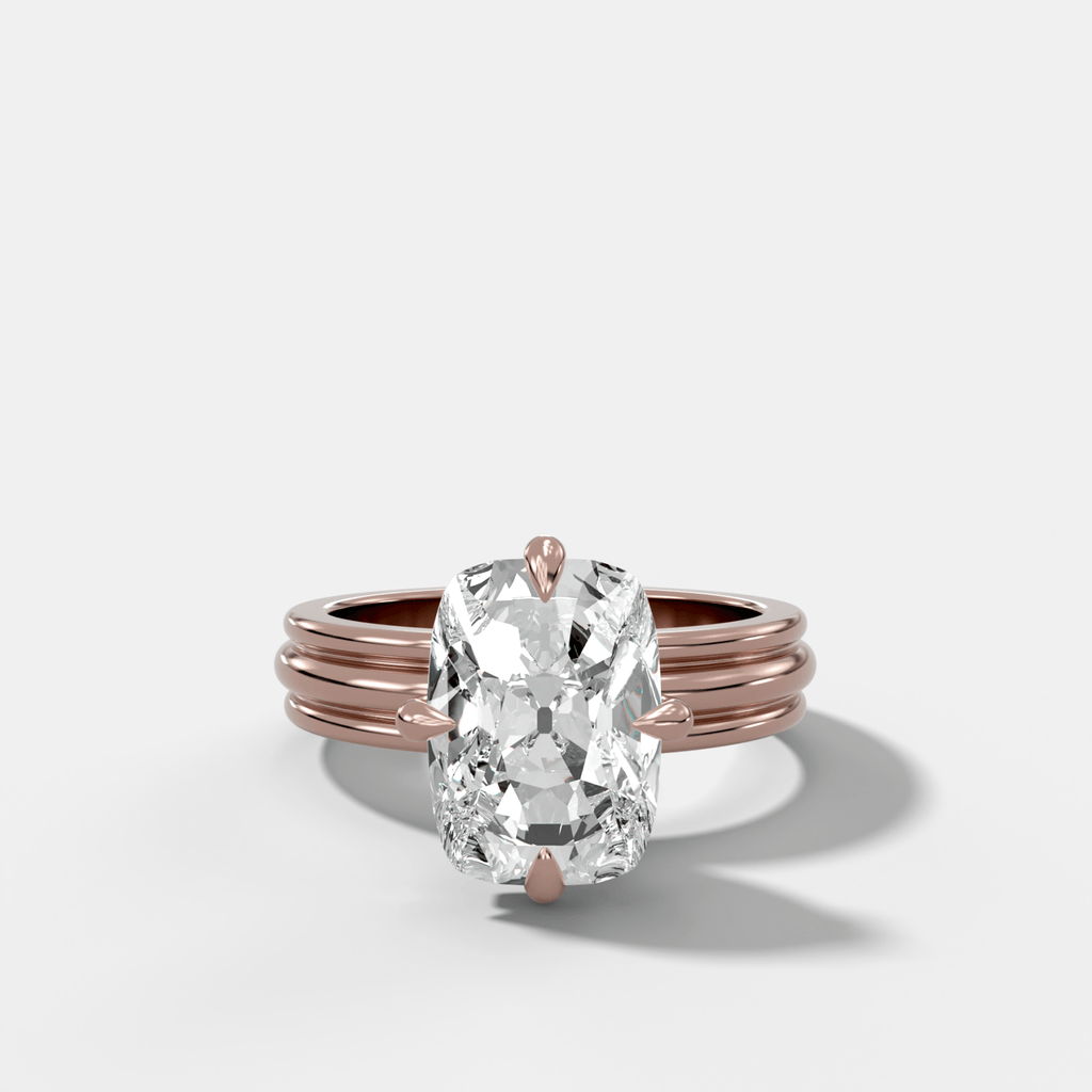 Triple Row Compass Engagement Ring with Old Mine Cut Diamond