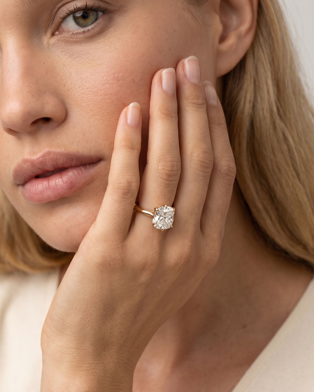 Tulip Basket Cathedral Engagement Ring with Elongated Cushion Cut Diamond