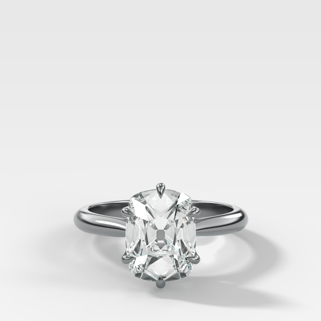 Tulip Basket Cathedral Engagement Ring with Elongated Old Mine Cut Diamond