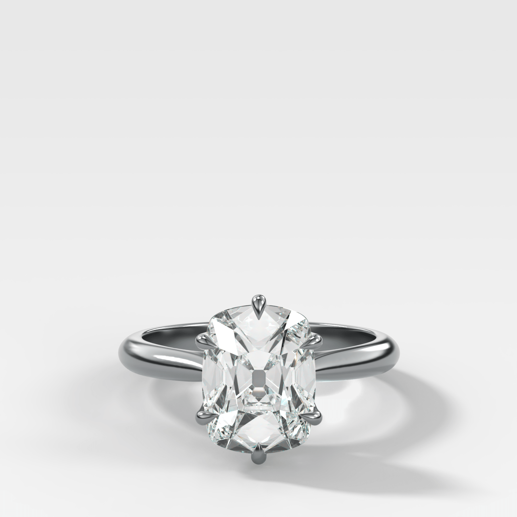Tulip Basket Cathedral Engagement Ring with Elongated Old Mine Cut Diamond