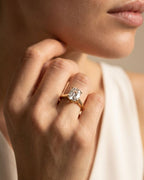 Tulip Basket Cathedral Engagement Ring with Elongated Old Mine Cut Diamond