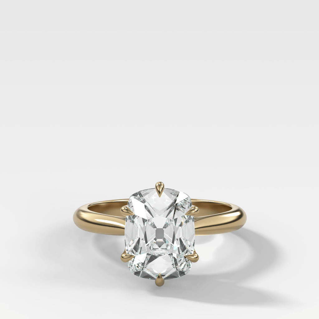 Tulip Basket Cathedral Engagement Ring with Elongated Old Mine Cut Diamond