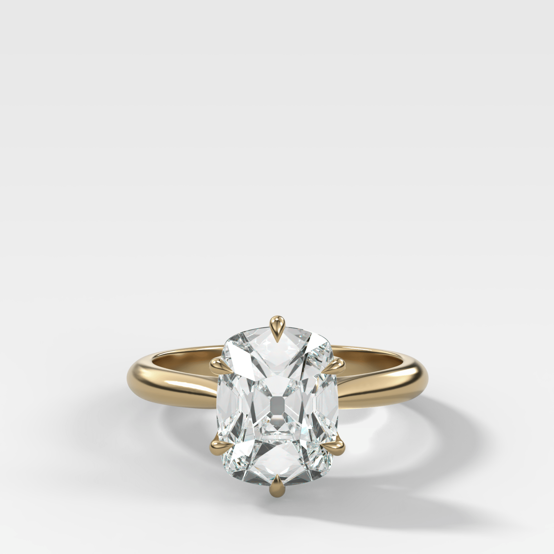 Tulip Basket Cathedral Engagement Ring with Elongated Old Mine Cut Diamond