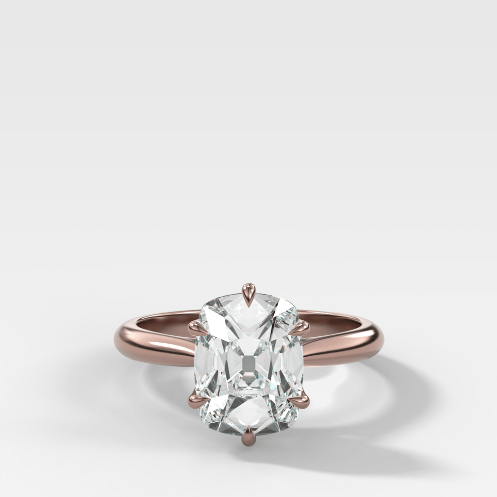 Tulip Basket Cathedral Engagement Ring with Elongated Old Mine Cut Diamond