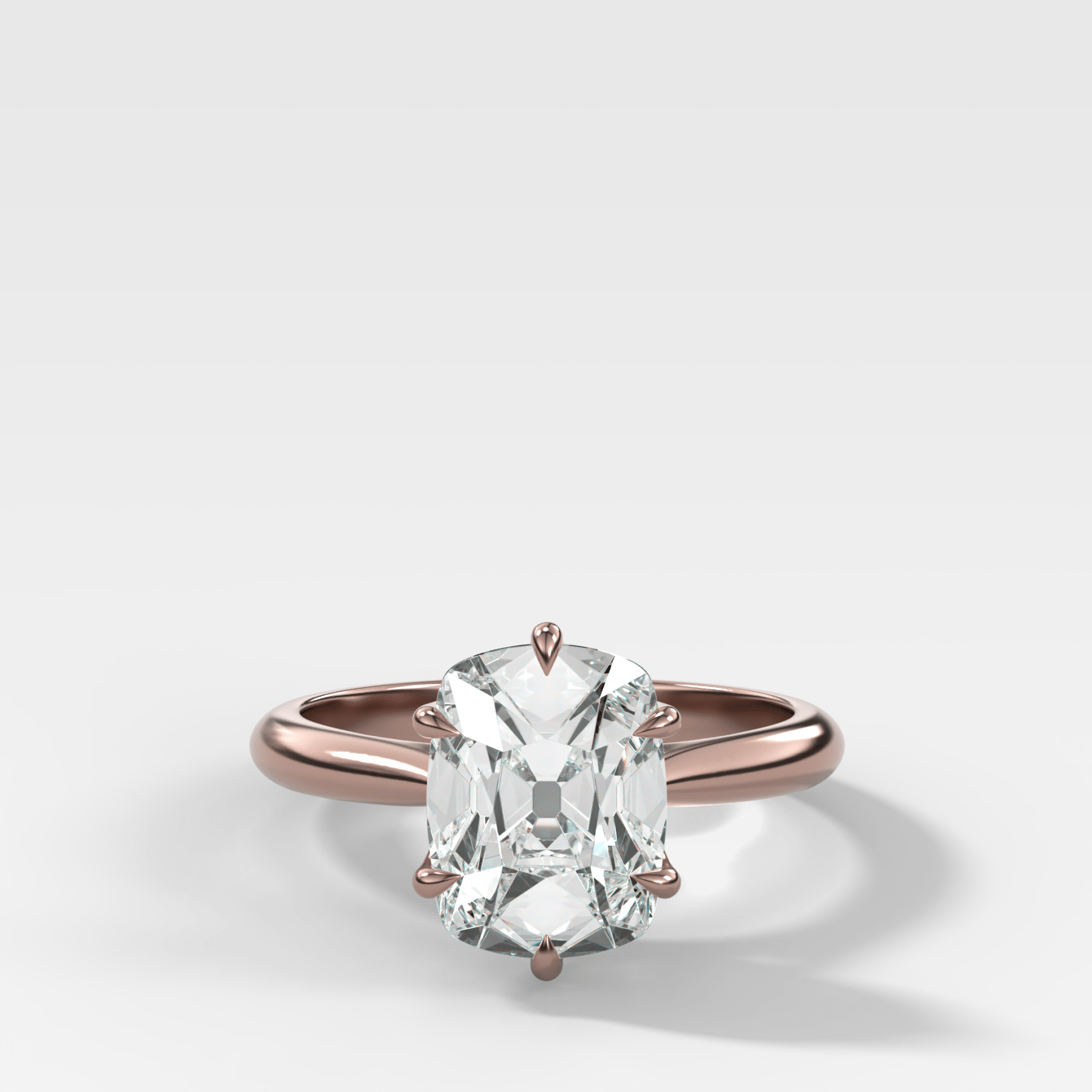 Tulip Basket Cathedral Engagement Ring with Elongated Old Mine Cut Diamond