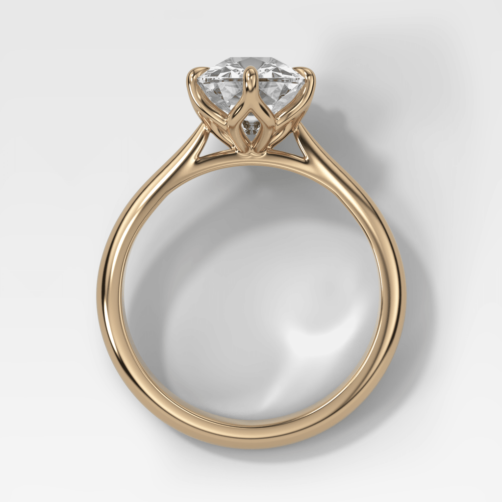 Tulip Basket Cathedral Engagement Ring with Elongated Old Mine Cut Diamond