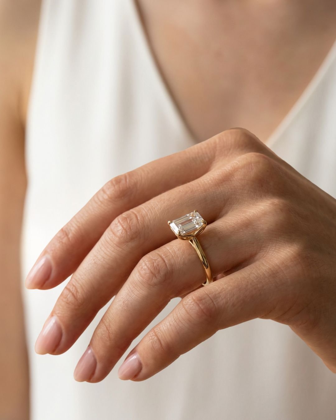 Tulip Basket Cathedral Engagement Ring with Emerald Cut Diamond