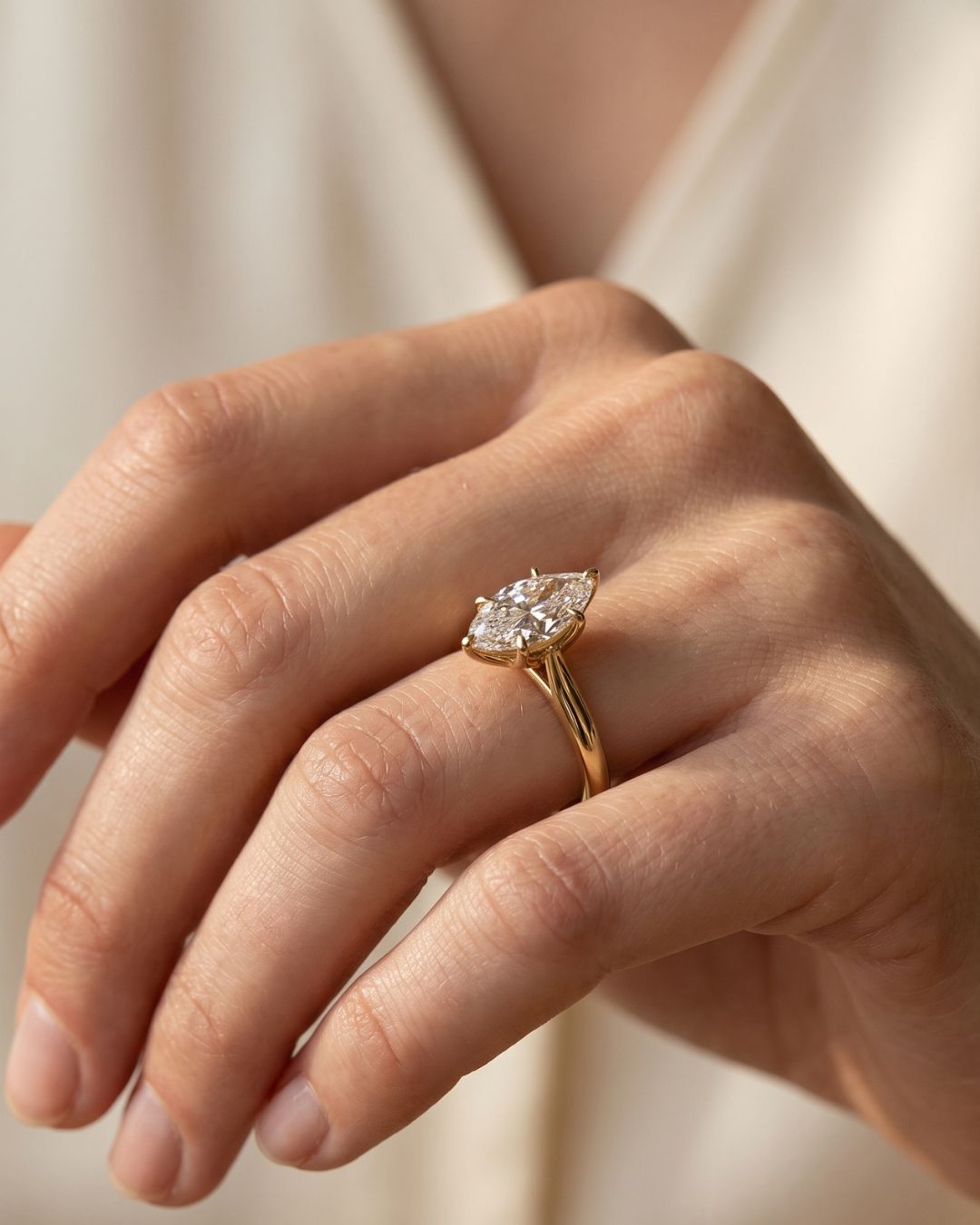 Tulip Basket Cathedral Engagement Ring with Marquise Cut Diamond