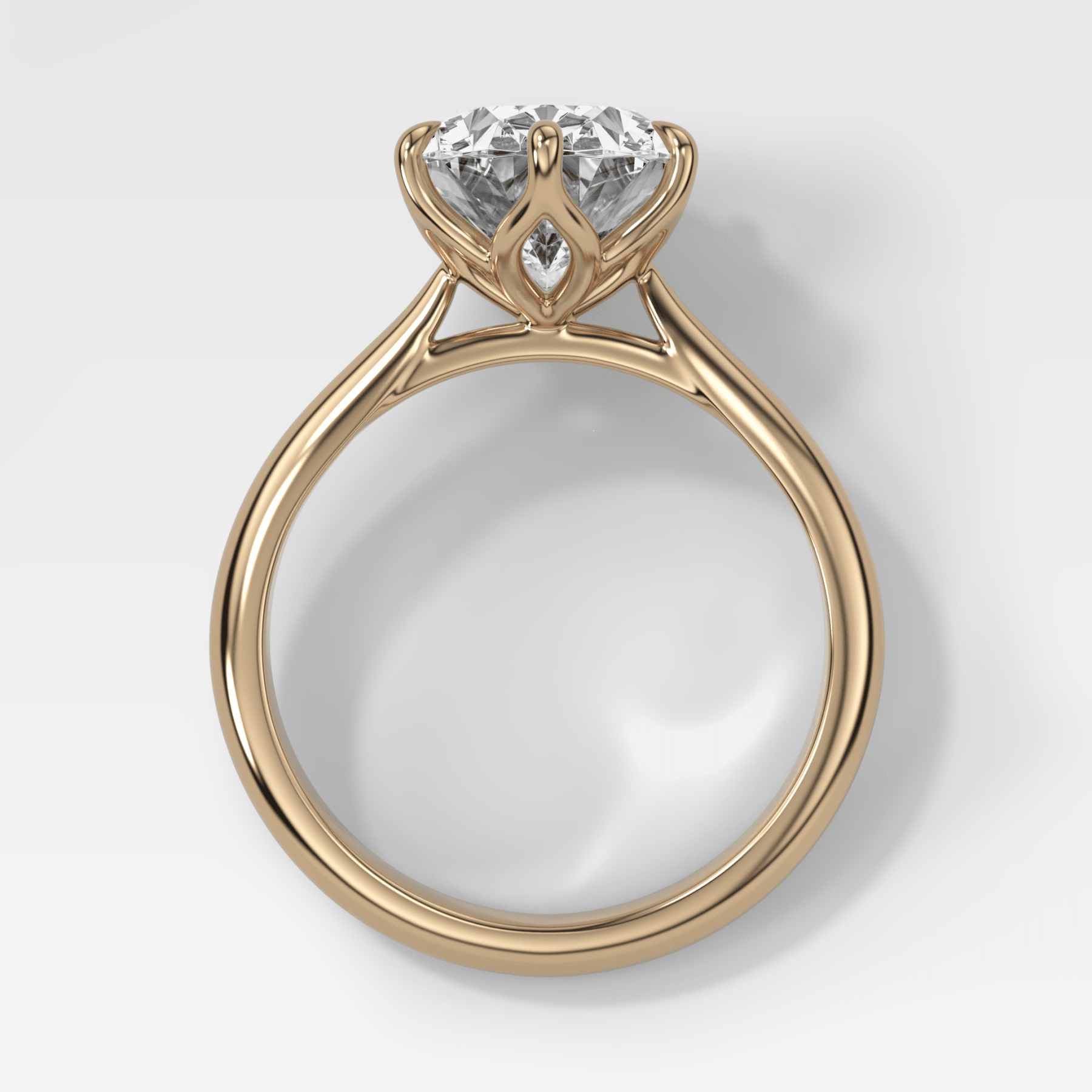 Tulip Basket Cathedral Engagement Ring with Oval Cut Diamond