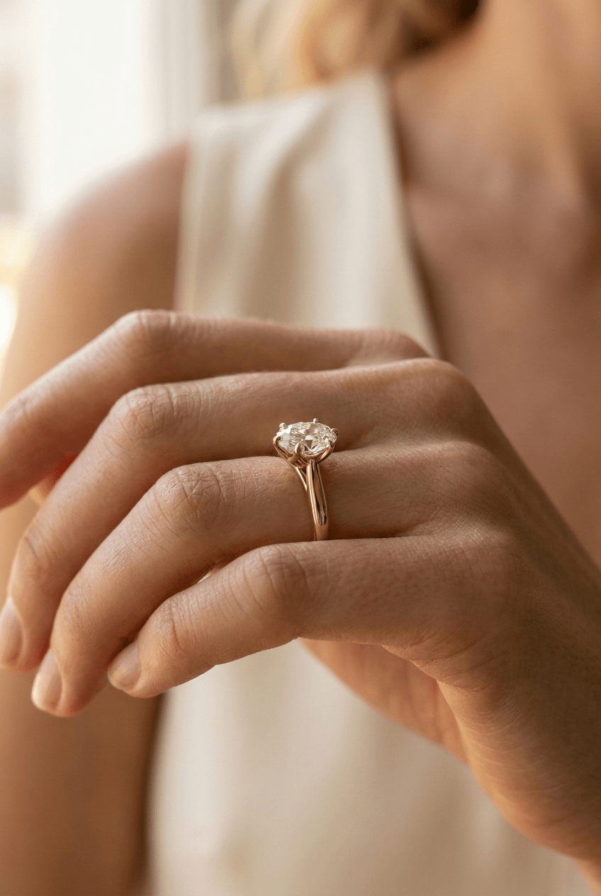 Tulip Basket Cathedral Engagement Ring with Oval Cut Diamond