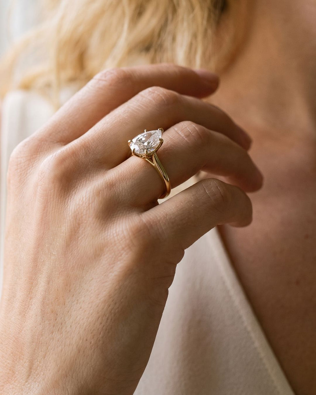 Tulip Basket Cathedral Engagement Ring with Pear Cut Diamond