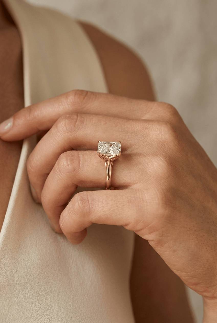 Tulip Basket Cathedral Engagement Ring with Radiant Cut Diamond
