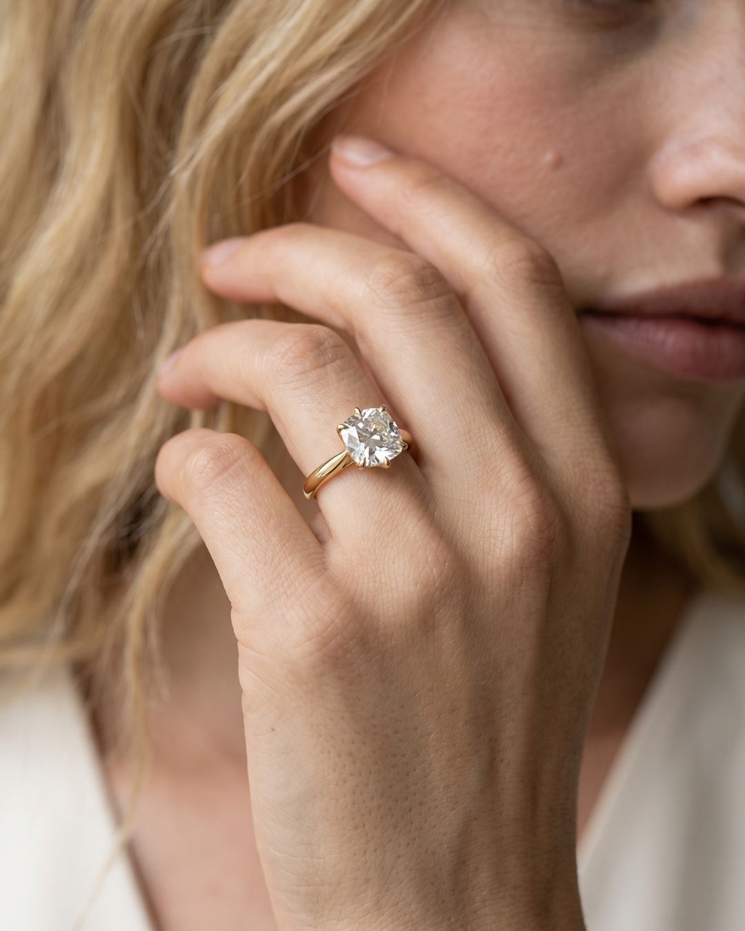 Tulip Basket Cathedral Engagement Ring with Square Cushion Cut Diamond