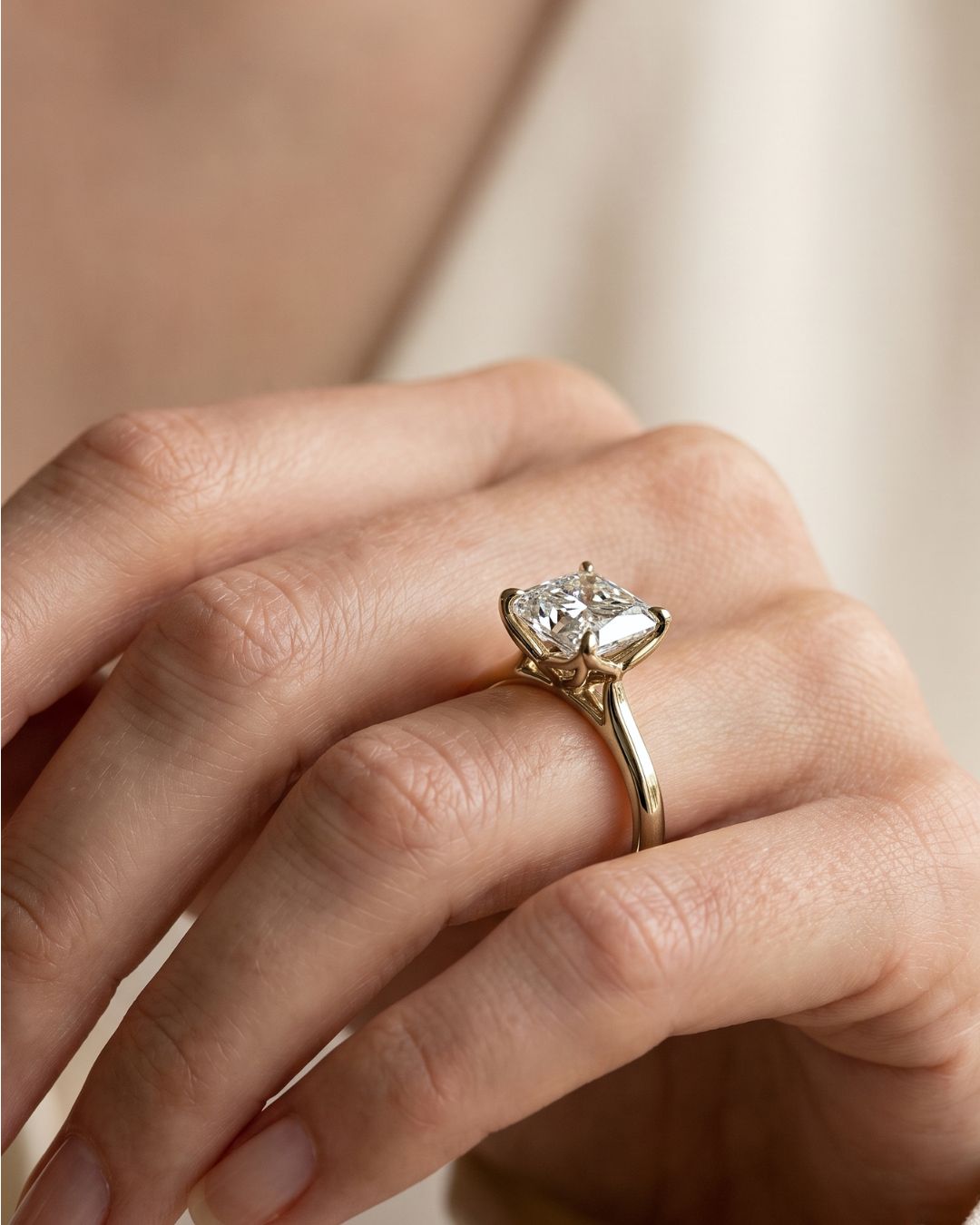 Tulip Basket Cathedral Engagement Ring with Square Radiant Cut Diamond