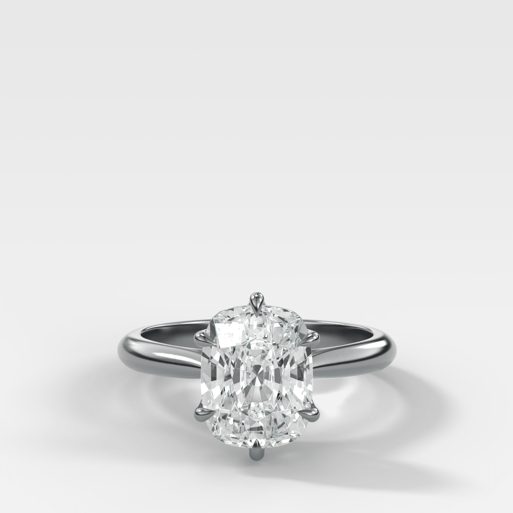 Tulip Basket Cathedral Engagement Ring with Elongated Cushion Cut Diamond