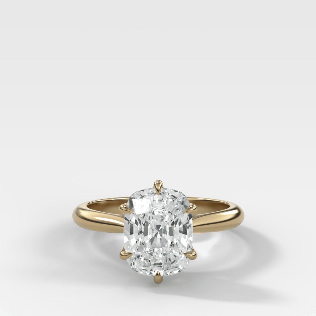Tulip Basket Cathedral Engagement Ring with Elongated Cushion Cut Diamond
