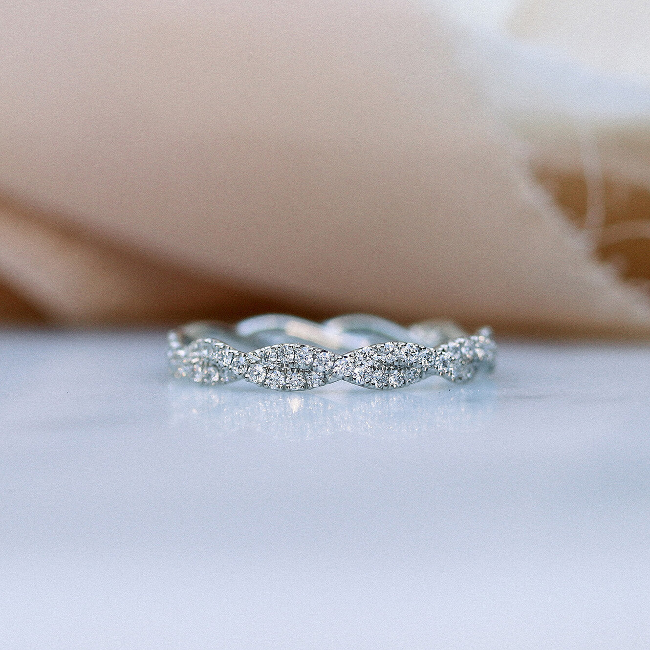1.0 TCW Round Brilliant Full Eternity Twisted Moissanite Wedding Band