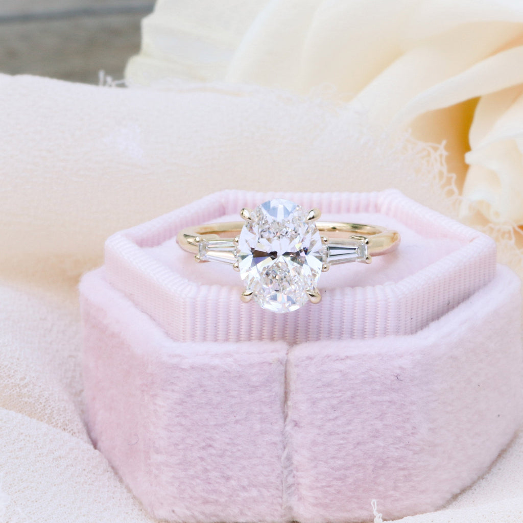 2.25 CT Oval Moissanite Three Stone Stones Engagement Ring