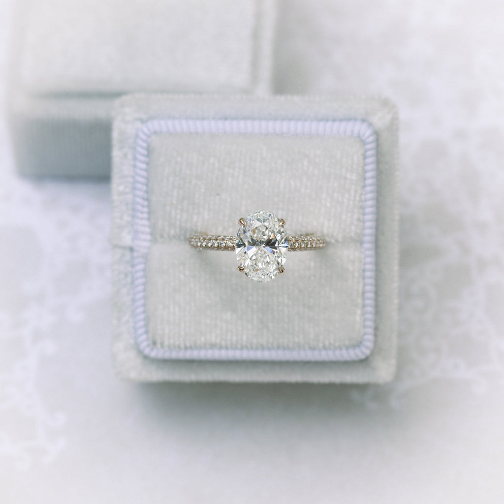 1.50 CT Oval Cut Moissanite Three Side Pave Setting Engagement Ring